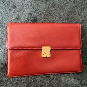 YSL Brown Leather Clutch with Gold Clasp